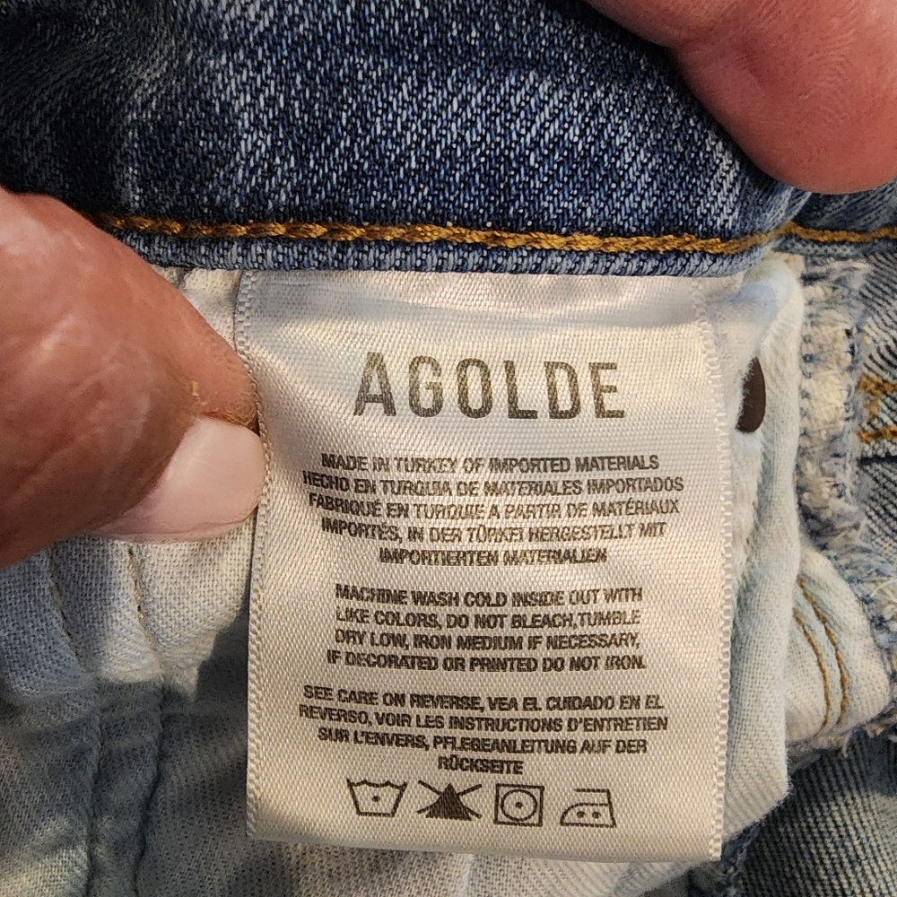 AGOLDE RILEY HIGH RISE CROPPED DISTRESSED LIGHT WASH JEANS WOMENS SZ 25 - Picture 5 of 16
